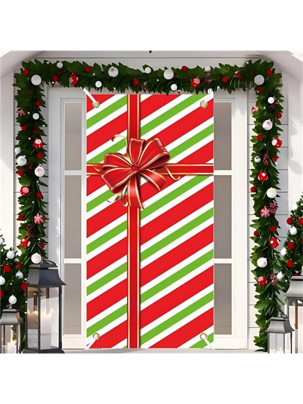 Christmas Door Cover Xmas Gift Box Hanging Banner Merry Christmas Front Door